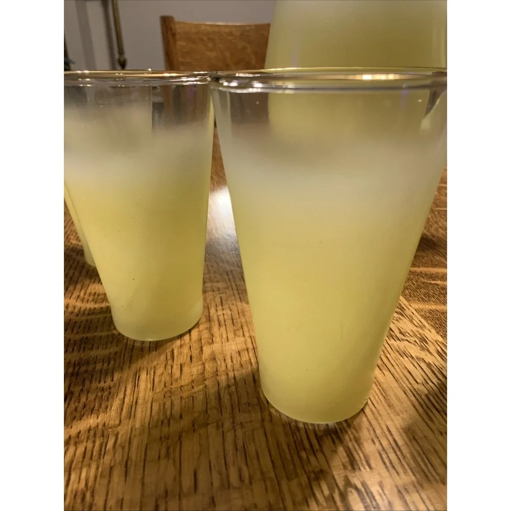 Vtg Lot Blendo Yellow Ombre Frosted Glass Set BIG Pitcher & 6 Tumblers MCM Decor